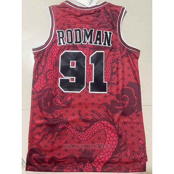 Camiseta Chicago Bulls Dennis Rodman #91 Asian Heritage Throwback 1997-98 Rojo